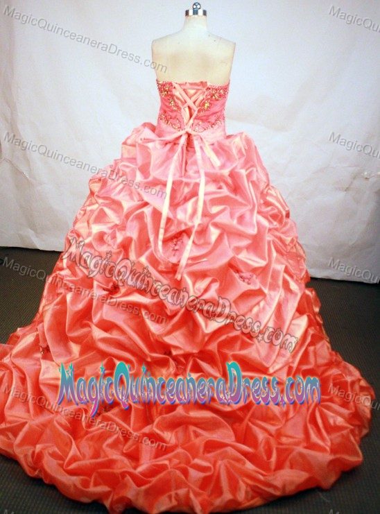 Beading and Appliques Sweetheart Pick Up Orange Red Sweet 15 Dresses