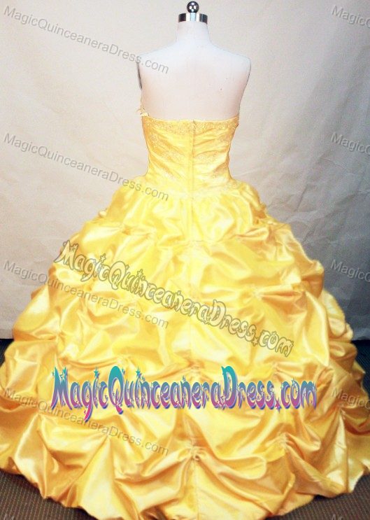 Yellow Strapless Pick Ups Quinceanera Gowns in Le Sentier Switzerland