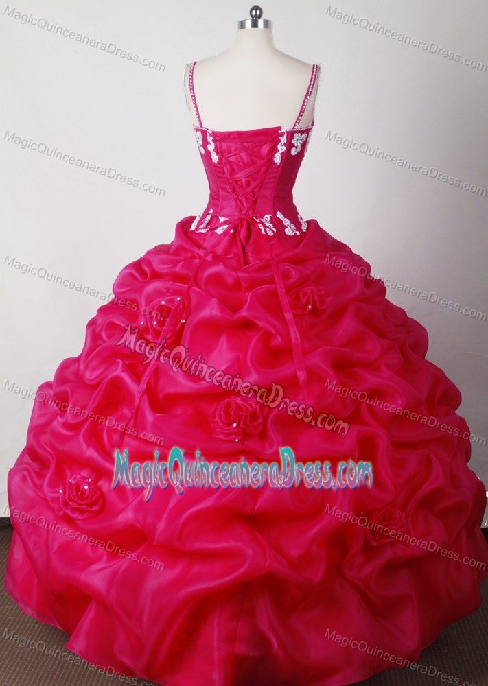 Sexy Straps Pick Ups Appliques Hot Pink Quinceanera Gown Dresses