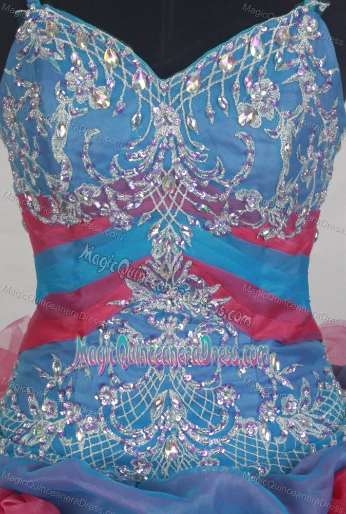 Multi-color Straps Beading Applique Pick Ups Quinceanera Gown Dresses