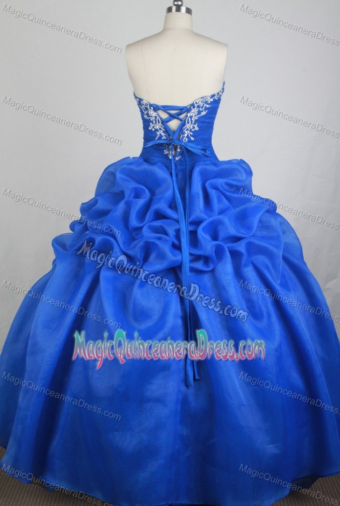 Blue Appliques Sweetheart Pick Ups Tulle Lace Up Quinceanera Gowns