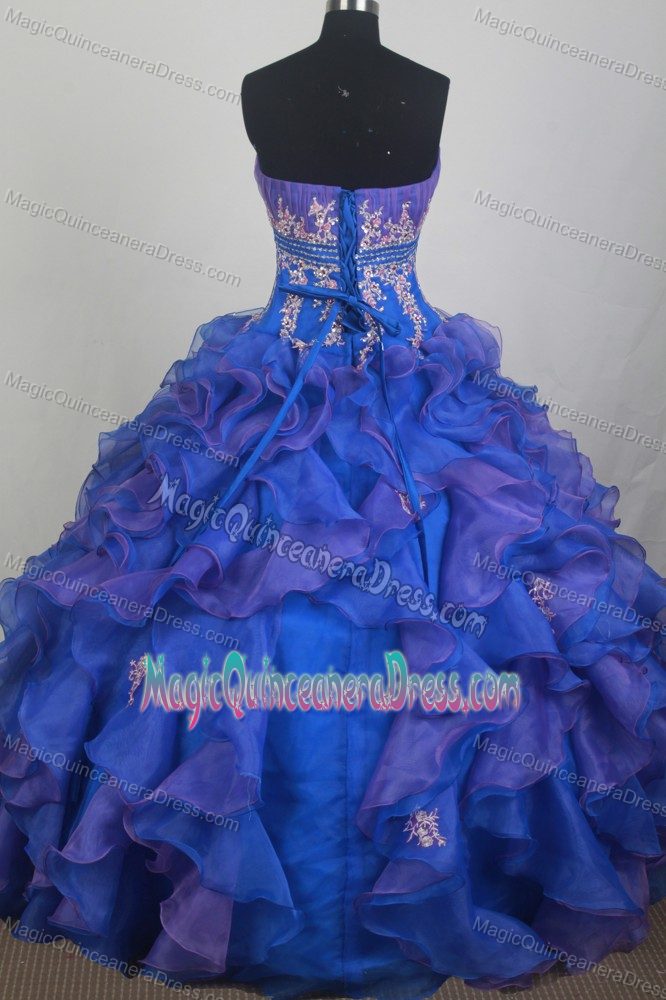 Tow-tone Strapless Appliques Ruffled Organza Lace Up Quince Dresses