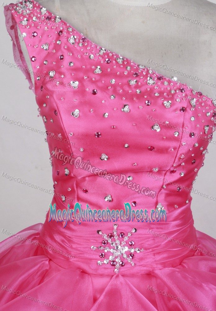 One Shoulder Beading Hot Pink Bulle Switzerland Quinceanera Dresses