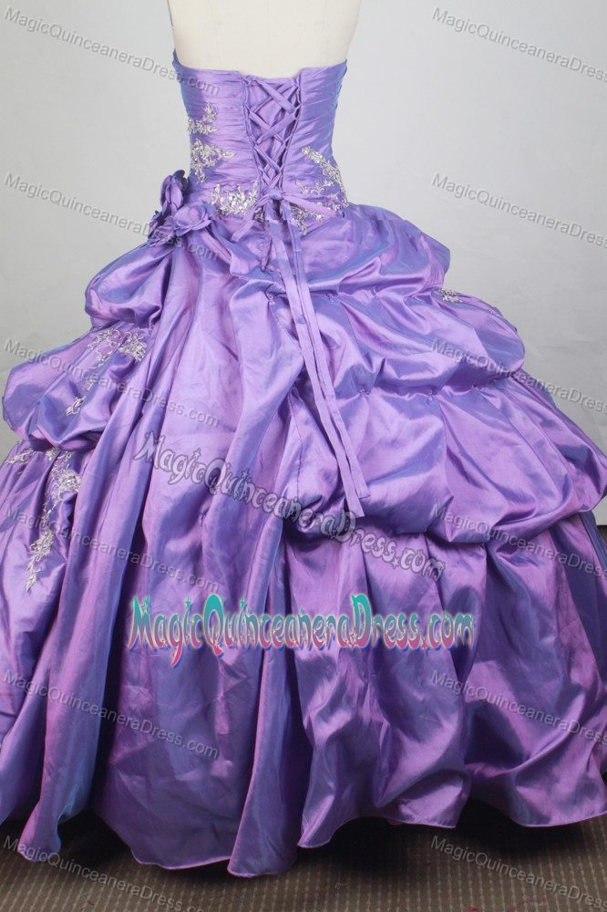 Lace Up Strapless Appliques Flowers Pick Ups Dresses for Quinceanera