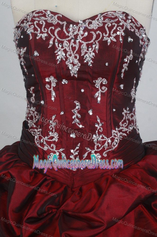 Burgundy Appliques Sweetheart Pick Ups Dress for Quince in Switzerland
