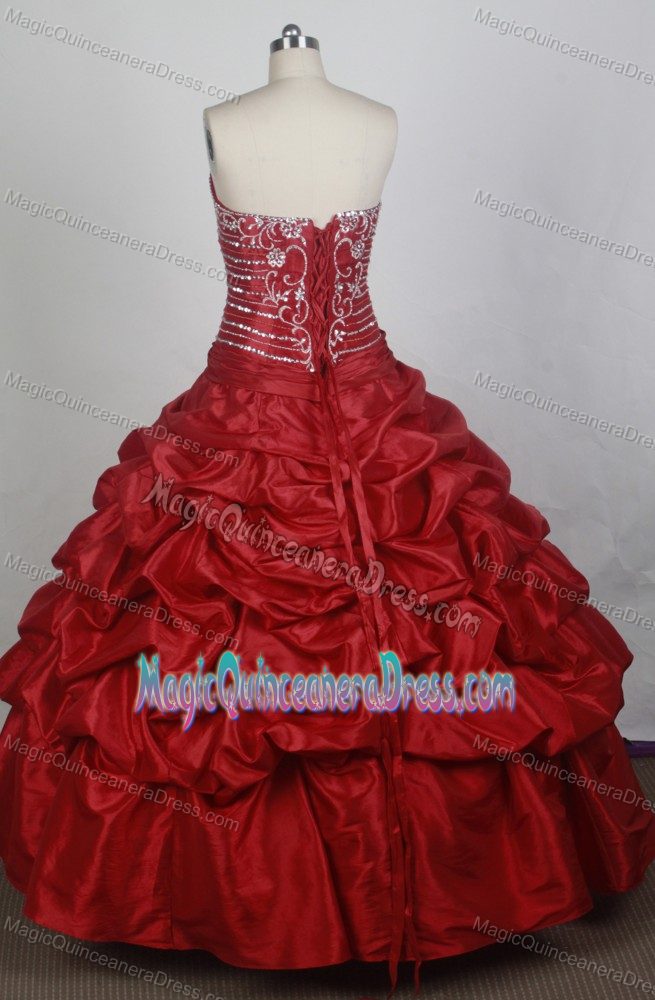 Pick Ups Strapless Beading Taffeta Floor-length Red Quinceaneras Dress