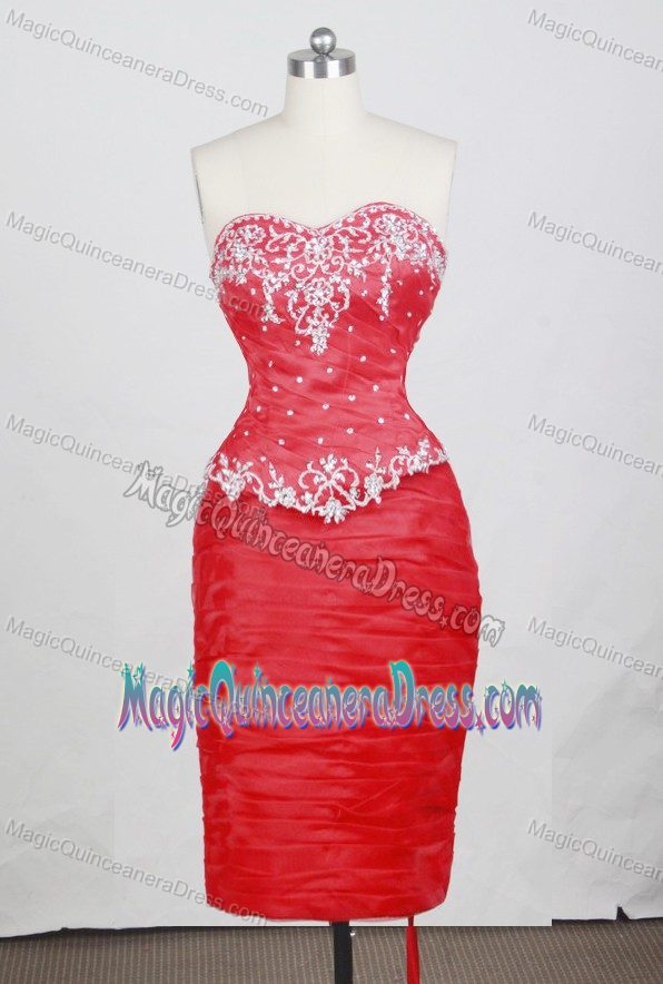 Red Sweetheart Appliques Ruffles Organza Floor-length Dress for Quince