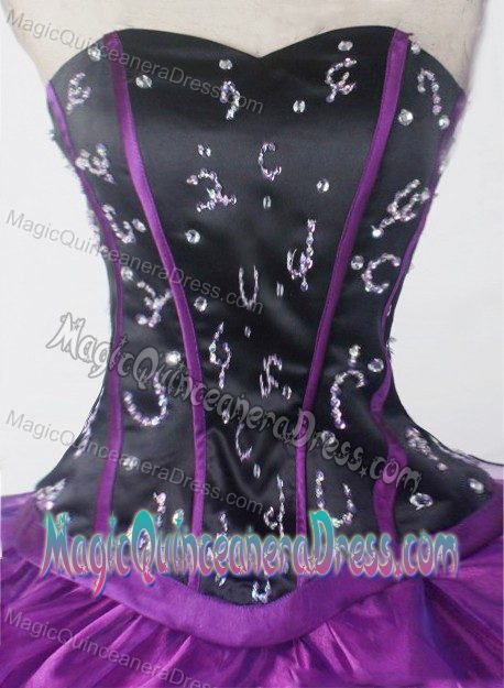 Black and Purple Beaded Sweetheart Ruffles Ball Gown Sweet 16 Dresses