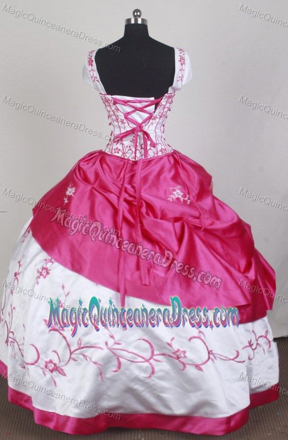 Square Cap Sleeves Embroidery Layers Detachable Quinceaneras Dress