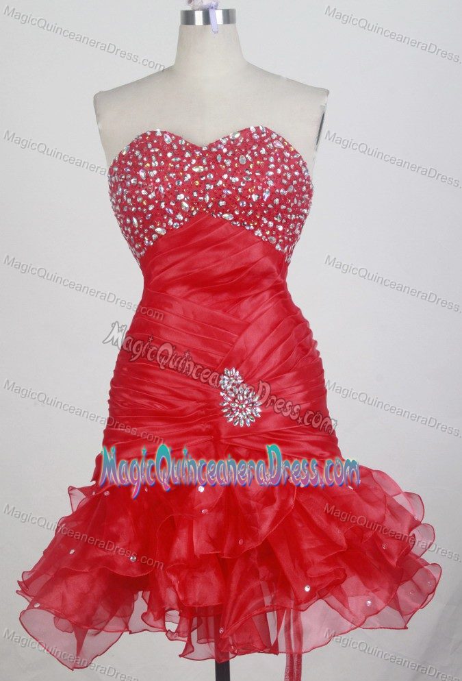Detachable Red Organza Beading Sweetheart Layers Quinceanera Gowns
