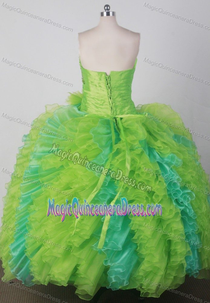 Cham Switzerland Sweetheart Ruched Beading Green Quincenera Gown