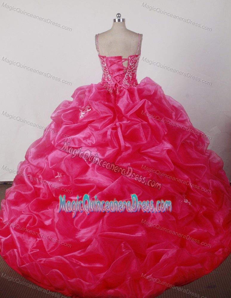Straps Embroidery Ruffled Hot Pink Floor-length Quincenera Dresses