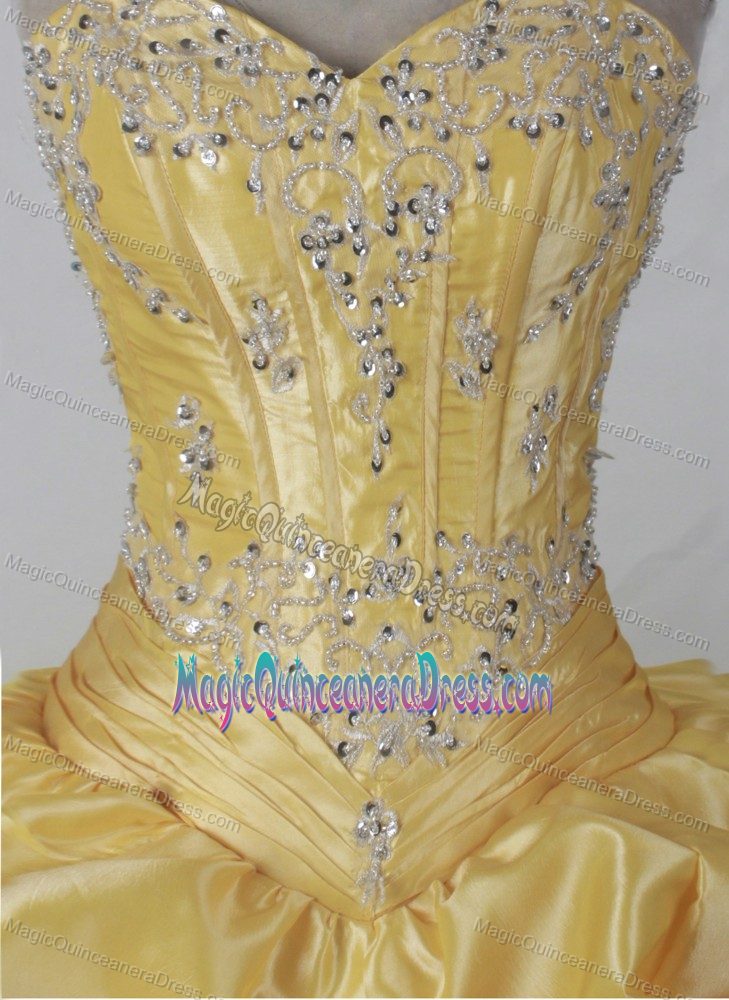 Sweet Yellow Sweetheart Beadings Quinceanera Dresses in Addison with Pick-ups