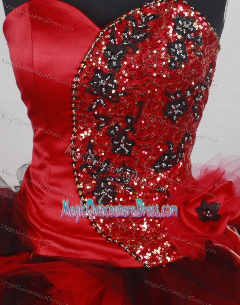 Exquisite Red and Black Sweetheart beads Quinceanera Gowns in Alexander City
