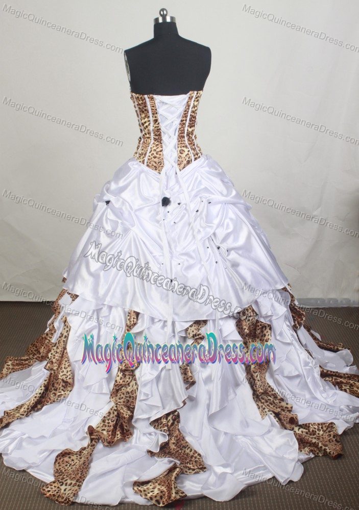Strapless Zebra Ruffled Chapel Train Quinceanera Gown Dresses in Aliceville
