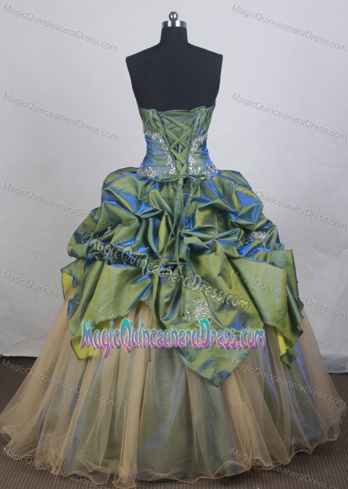 Lovely Green Strapless Quinceaneras Dress in Allgood with Appliques and Pick-ups