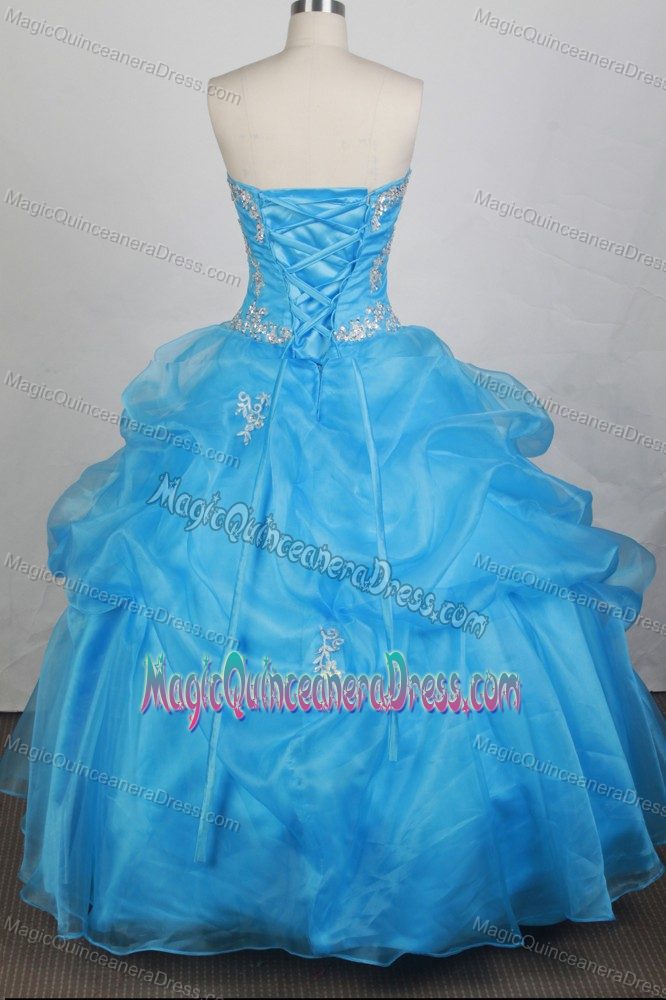 Light Blue Beads and Appliques Style Strapless Dress For Quinceanera in Ashville