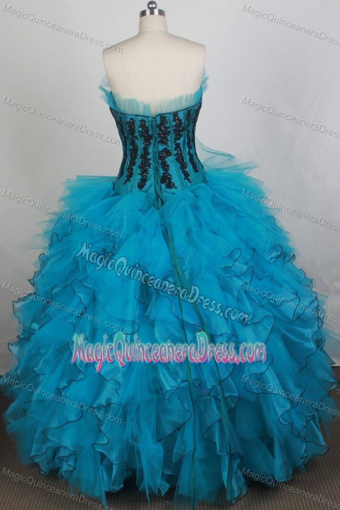 Gorgeous Strapless Ruffled and Appliques Quinceanera Dress in Athens with Flowers