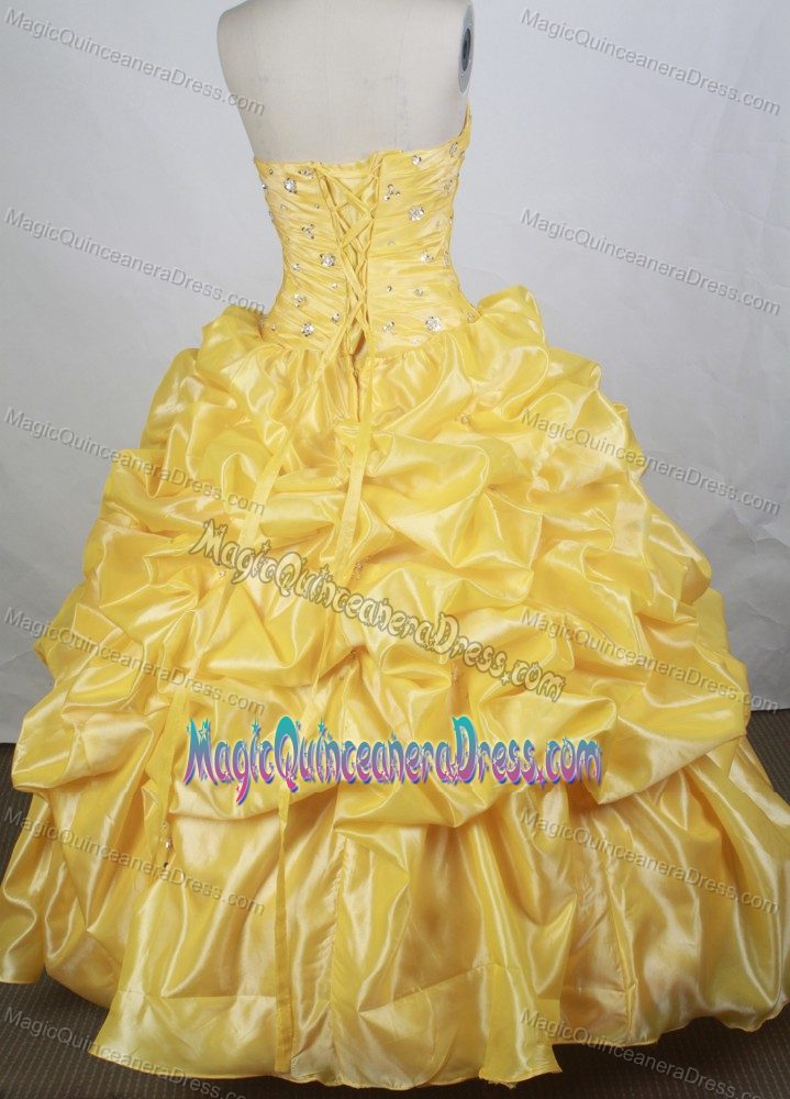 Brand New Yellow Strapless with Pink-ups Accent Quinceanera Dresses in Atmore