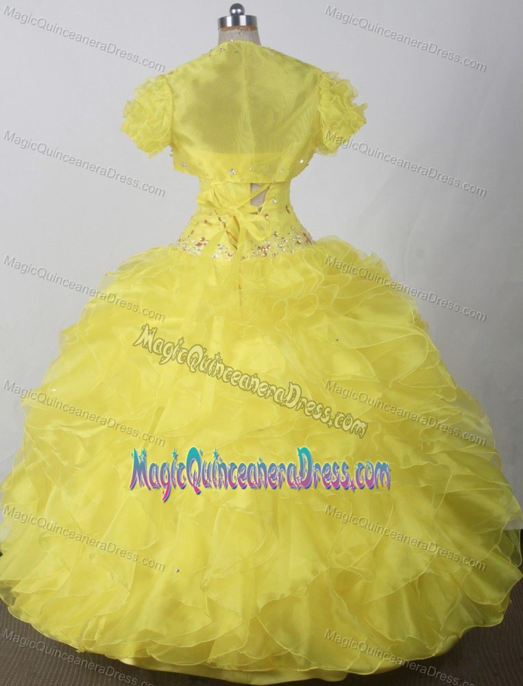 Yellow Beadings and Ruffled Layers Sweetheart Dress For Quinceanera in Buhl