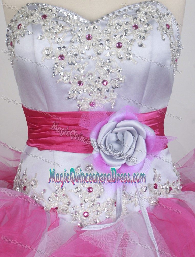 White and Hot Pink Ruffled Beaded Quince Dress in Barranquilla Colombia