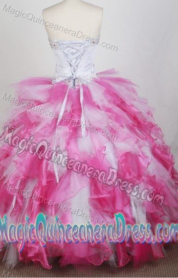 White and Hot Pink Ruffled Beaded Quince Dress in Barranquilla Colombia