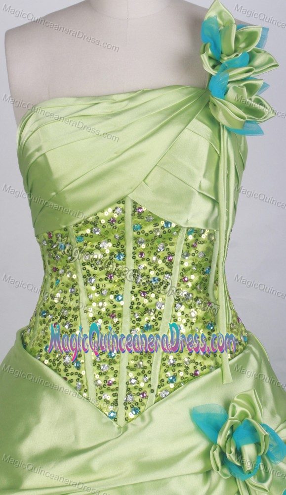 Top One Shoulder Multi-color Quinceanera Gown with Paillette and Flowers