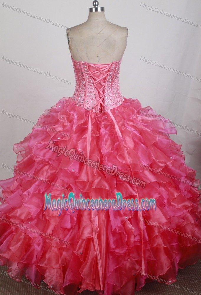 Sweetheart Beaded Ruffled Hot Pink Quinces Dresses in Vallenar Chile