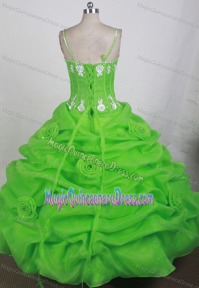 Spaghetti Straps Pick-ups Spring Green Sweet 16 Quince Dresses Online