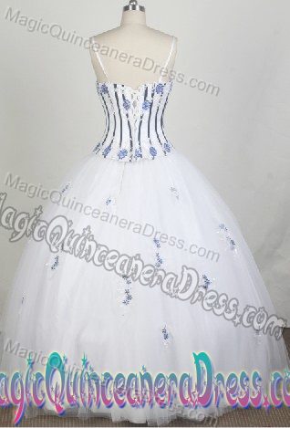 Spaghetti Straps Appliqued White Quinceanera Gown Dress on Promotion