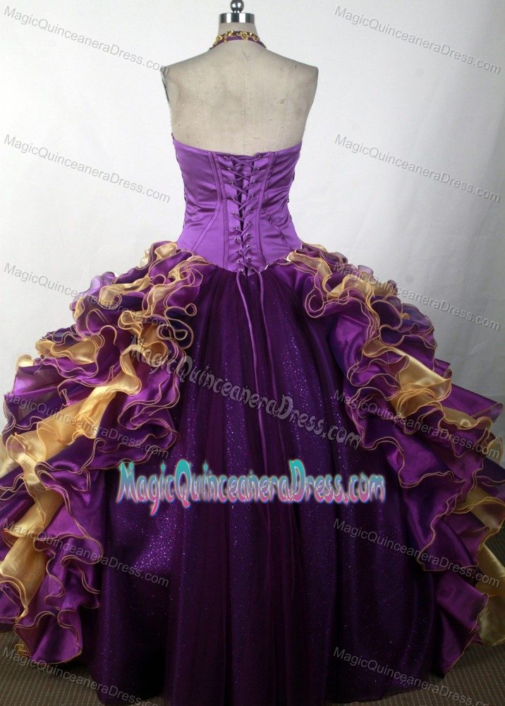 Brand New Appliqued Ruffled Multi-color Quinceanera Dress with Halter