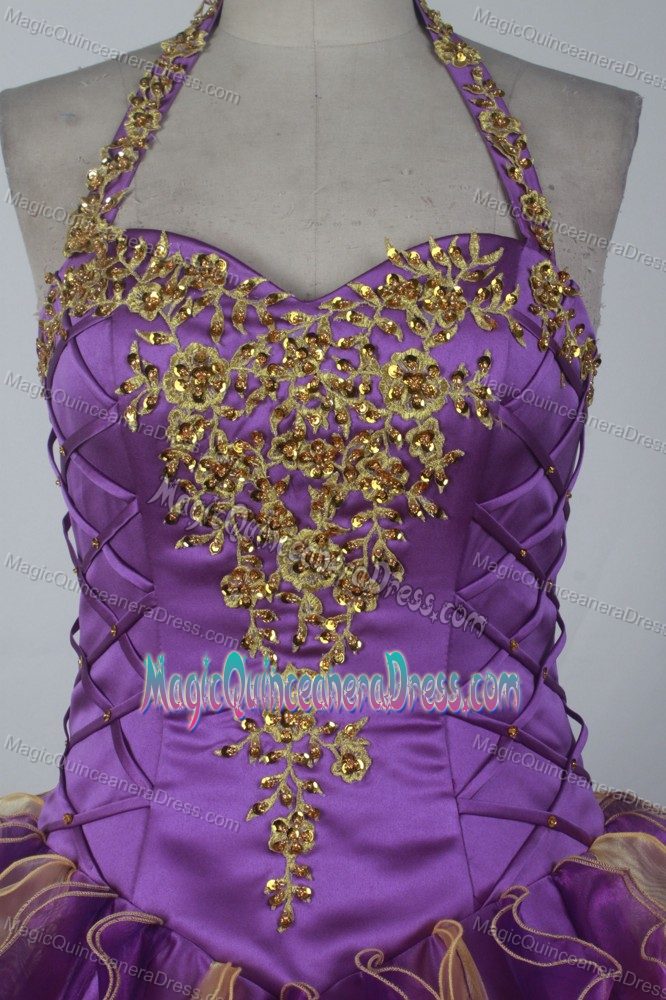 Brand New Appliqued Ruffled Multi-color Quinceanera Dress with Halter