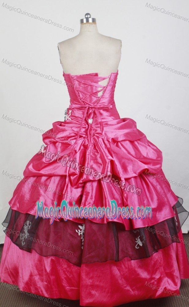 Chile Amazing Hot Pink Quinceanera Gown Dress with Appliques and Flowers