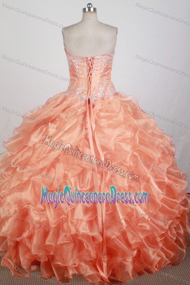 Exclusive Ruffled Appliqued Orange Ball Gown Dress for Quince in USA