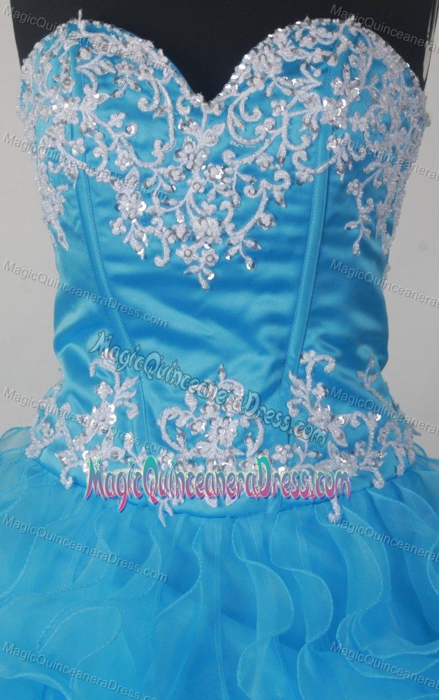 Good Quality Appliqued Ruffled Aqua Blue Quinceanera Gowns Online