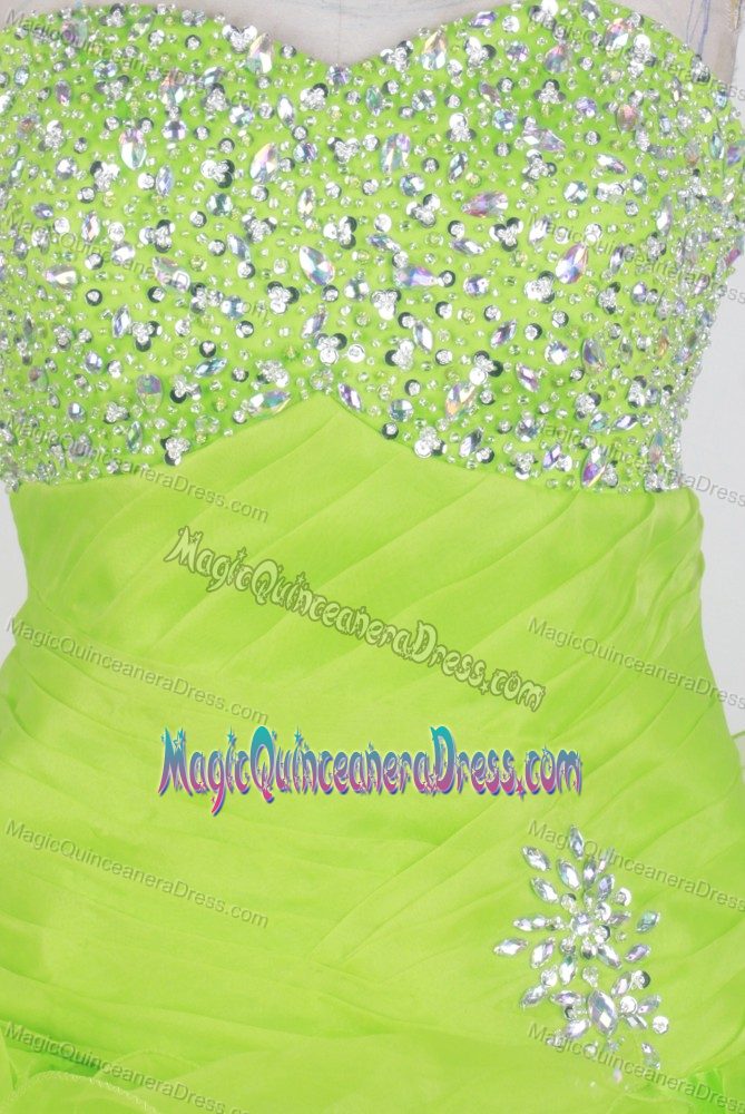 Stylish Ruffle Beaded Spring Green Ball Gown Quince Dresses Stores