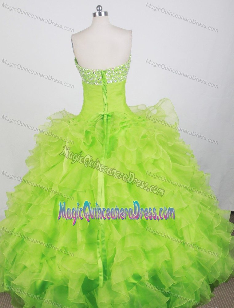 Stylish Ruffle Beaded Spring Green Ball Gown Quince Dresses Stores