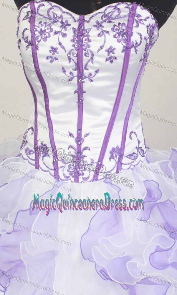 White and Purple Ruffled Embroidered Quince Dress in Tierra Amarilla Chile