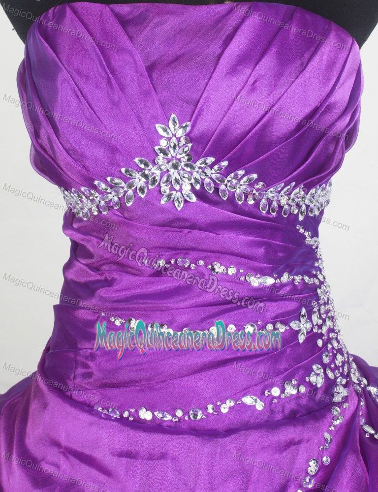 Ruffled Beaded Eggplant Purple Quinces Dresses in Cartagena Colombia