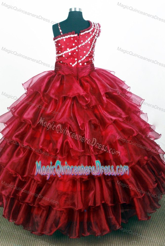 Nice One Shoulder Ruffled Beaded Wine Red Quinceanera Gown in Style