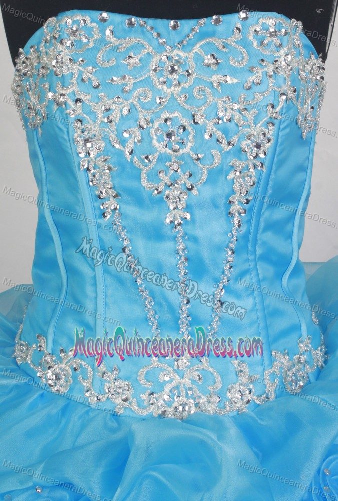 Perfect Pick-ups Appliqued Aqua Blue Sweet 16 Dresses with Flowers