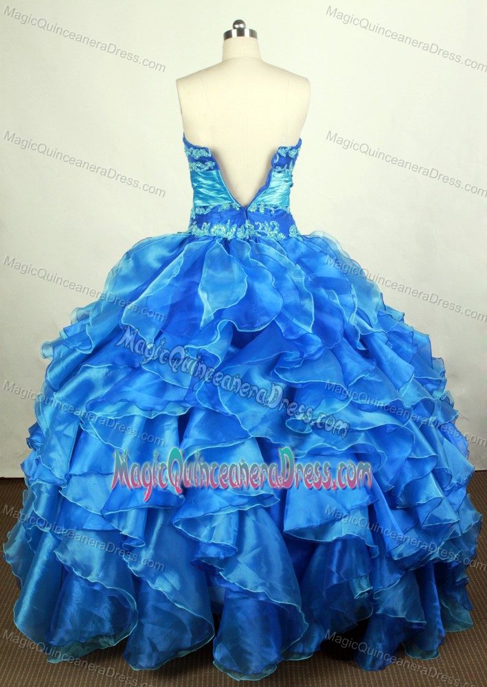 Exquisite Appliqued Ruffled Baby Blue Quinceanera Gown Dress Shop
