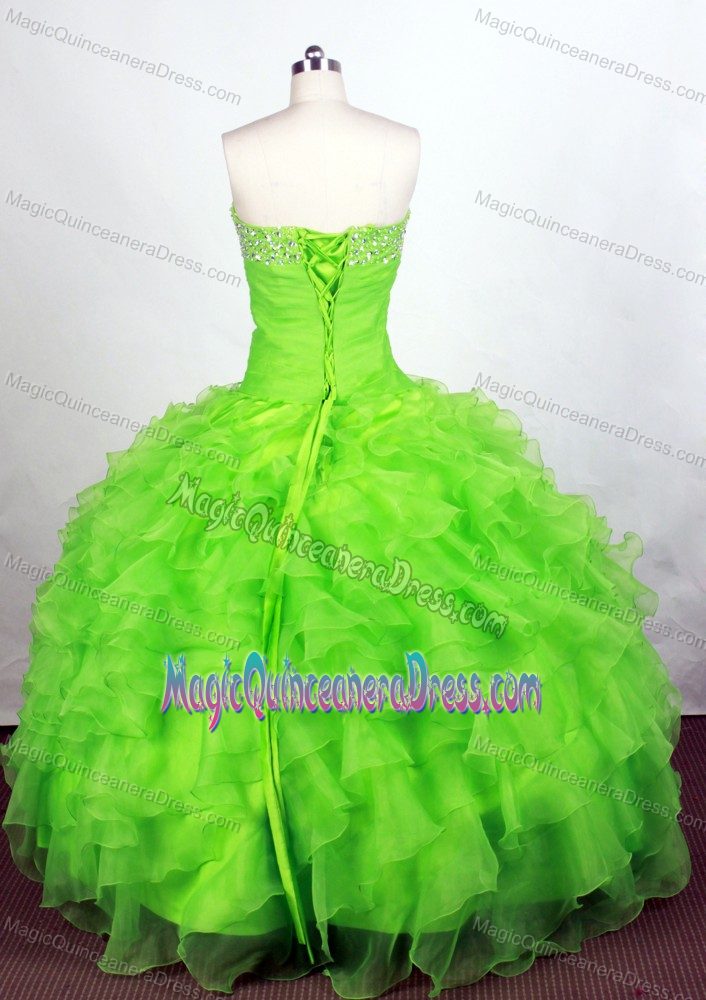 Spring Green Ruffled Beaded Quinceanera Dress in Soledad Colombia
