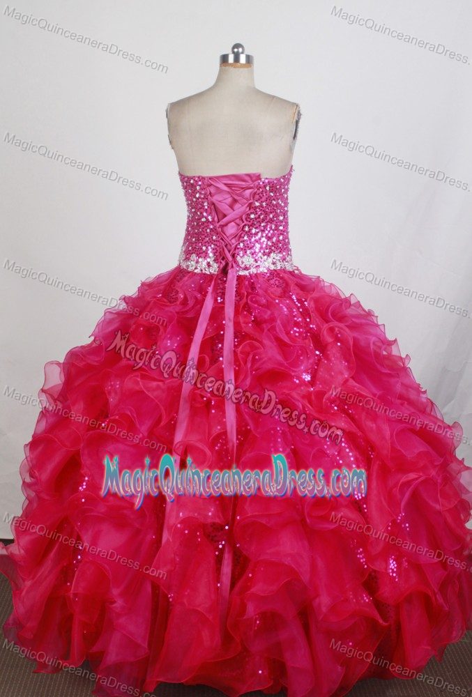Sequin Organza Beaded Ruffled Hot Pink Sweet 16 Dress in Pereira Colombia
