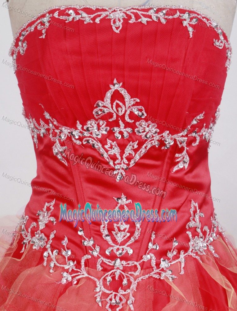 Wanted Appliqued Ruffled Red Ball Gown Dress for Quince Fast Shipping