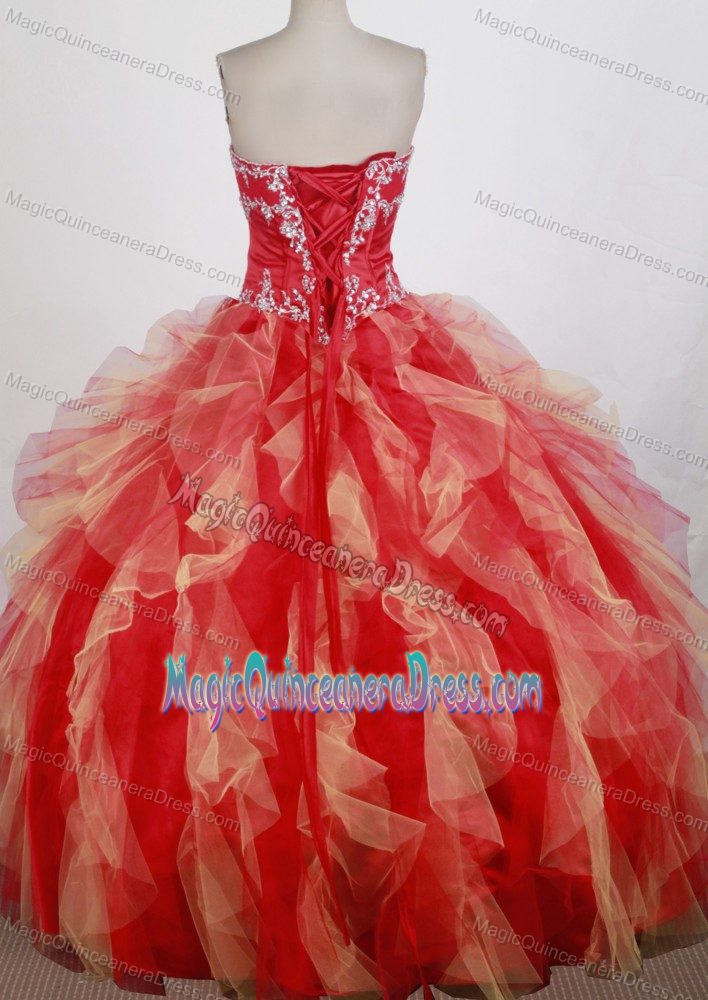 Wanted Appliqued Ruffled Red Ball Gown Dress for Quince Fast Shipping