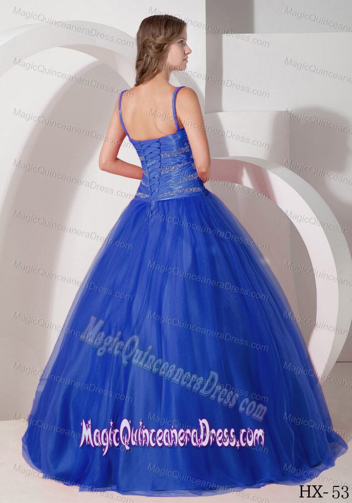 Straps Ruching and Sequins Quinceanera Gowns in Blue near Sheboygan