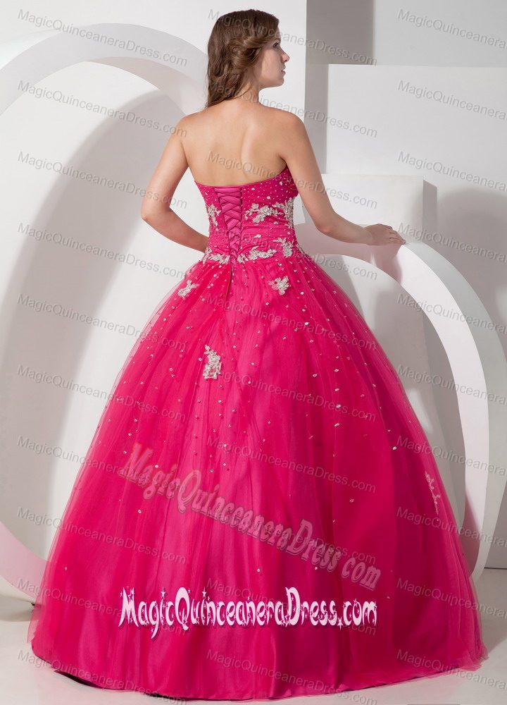 Appliques and Paillettes Decorated Coral Red Quinceanera Gown in Shawano