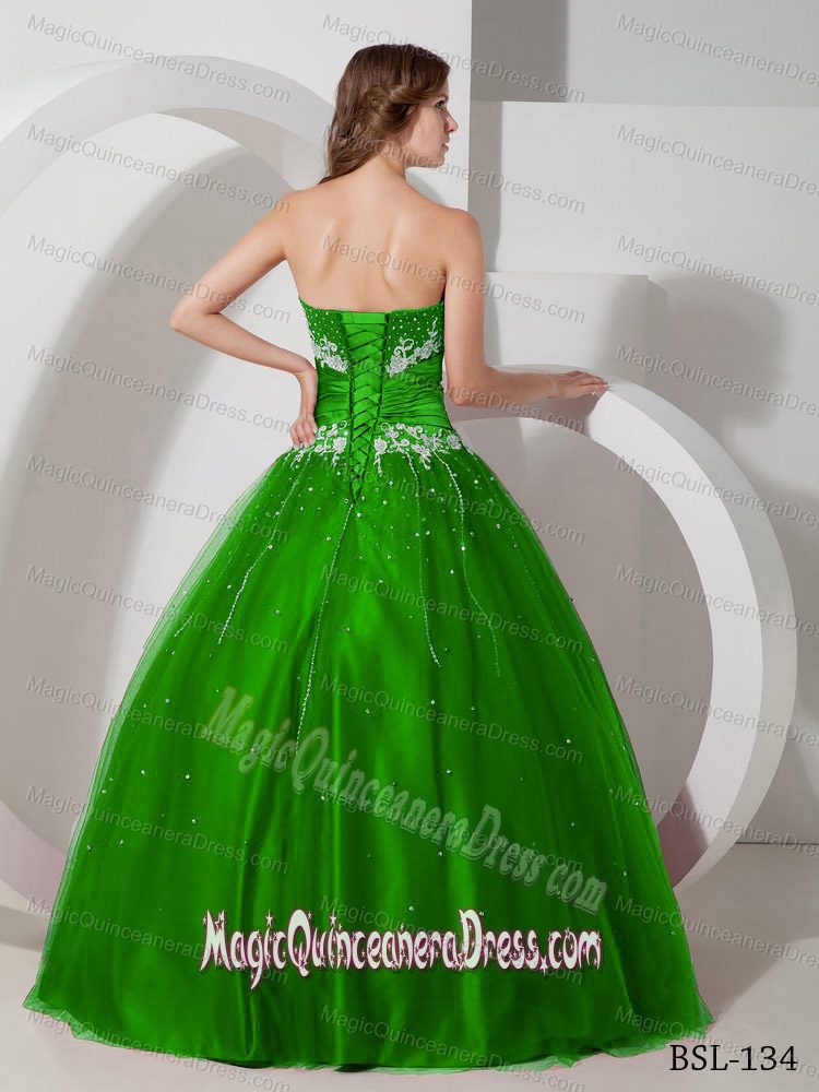 Paillettes and Appliques Green Dress For Quinceanera in Richland Center
