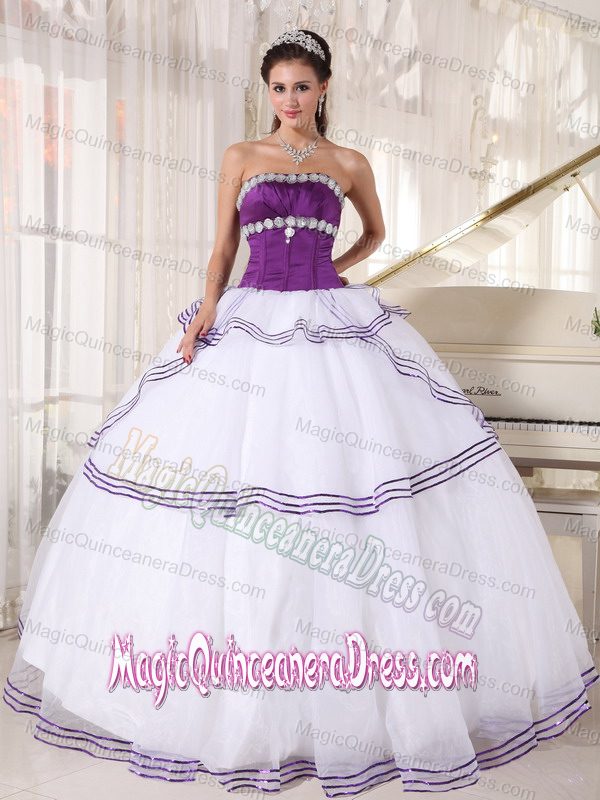 Purple and White Beaded Decorated Dress For Quinceanera in Cheyenne WY